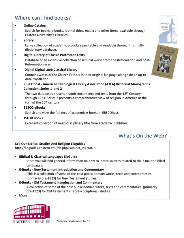 Christian Studies Resources Warner Memorial Library