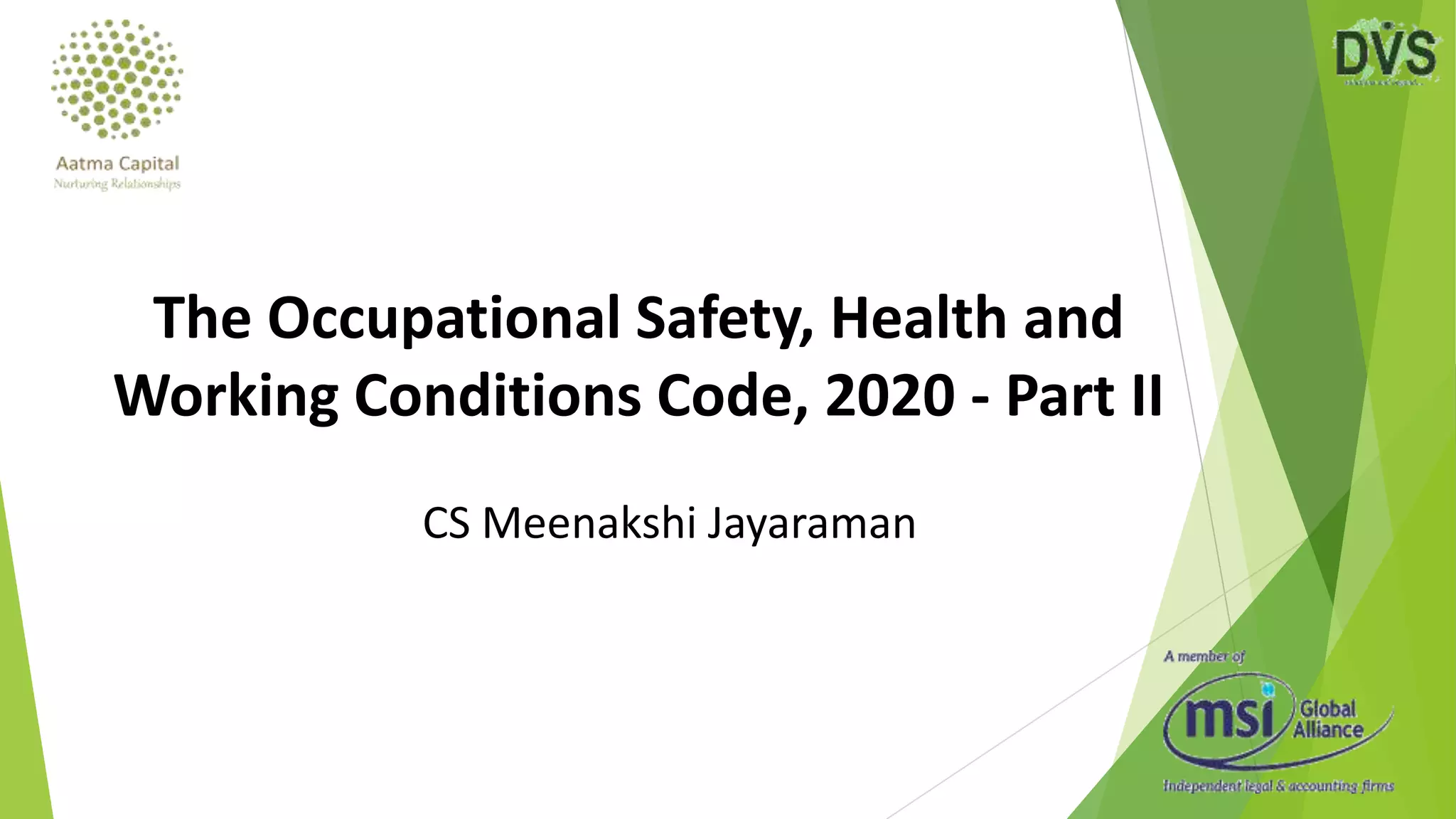 The Occupational Safety, Health and Working Conditions Code, 2020 ...