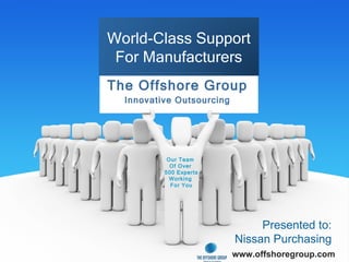 The Offshore Group Innovative Outsourcing Presented to: Nissan Purchasing www.offshoregroup.com World-Class Support For Manufacturers Our Team  Of Over  500 Experts Working  For You 