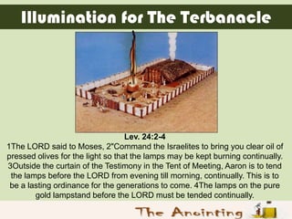 Illumination for The Terbanacle




                                   Lev. 24:2-4
1The LORD said to Moses, 2"Command the ...