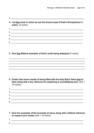 Theological Seminary Homework Examples Theol 1 final student 2012 | PDF