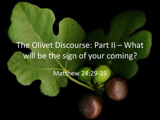 The Olivet Discourse: Part II – What
will be the sign of your coming?
Matthew 24:29-35
 