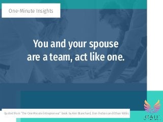 One-Minute Insights
Quoted from “The One Minute Entrepreneur” book by Ken Blanchard, Don Hutson and Ethan Willis
You and y...