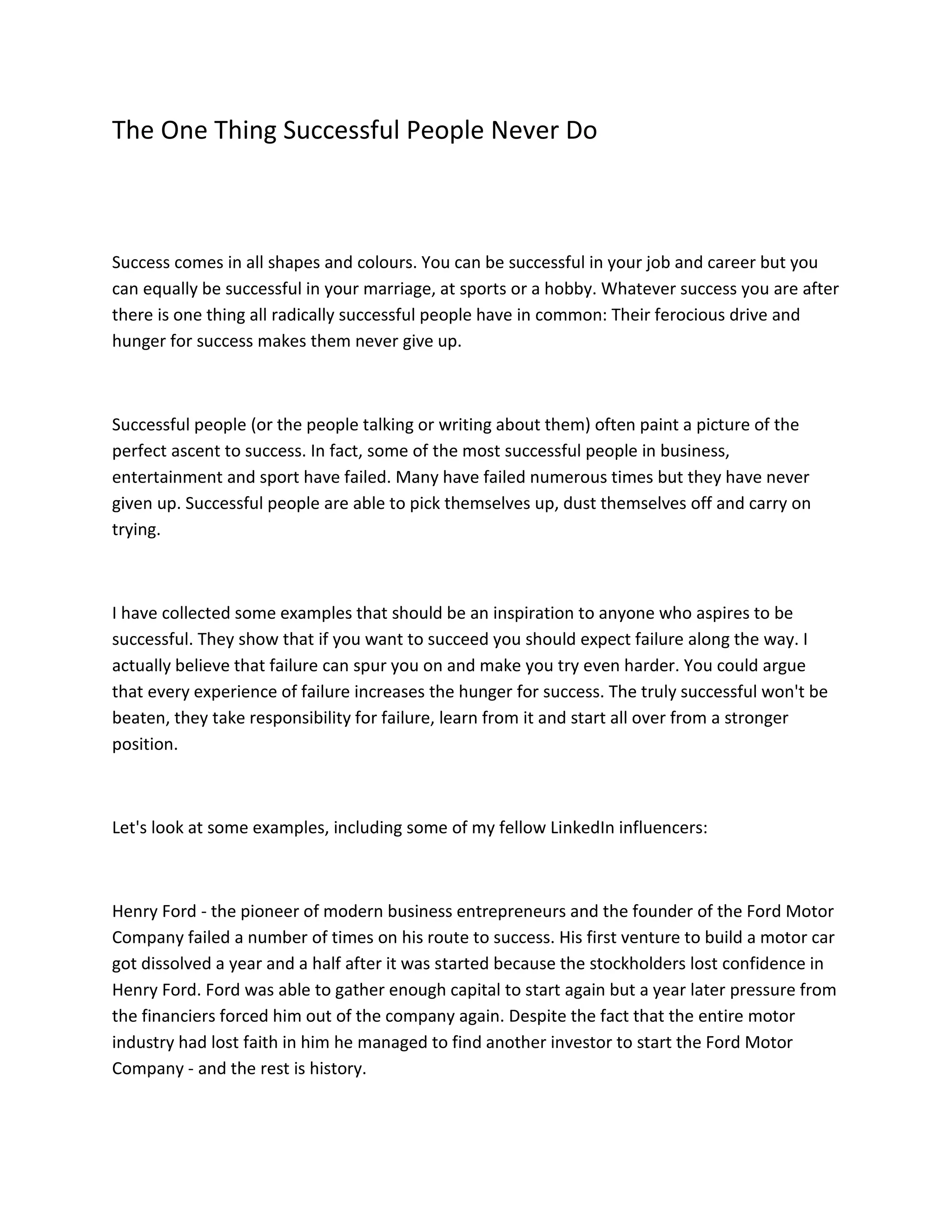 The one thing successful people never do PDF