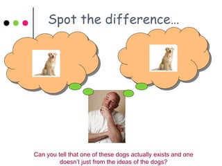 Spot the difference…
Can you tell that one of these dogs actually exists and one
doesn’t just from the ideas of the dogs?
 