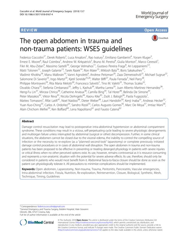 The open abdomen in trauma and non-trauma patients WSES guidelines ...
