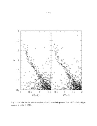 – 16 –




Fig. 3.— CMDs for the stars in the ﬁeld of NGC 6520.Left panel: V vs (B-V) CMD. Right
panel: V vs (V-I) CMD.
 