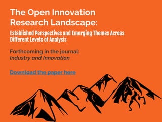 The Open Innovation
Research Landscape:
Established Perspectives and
Emerging Themes Across
Different Levels of Analysis
 