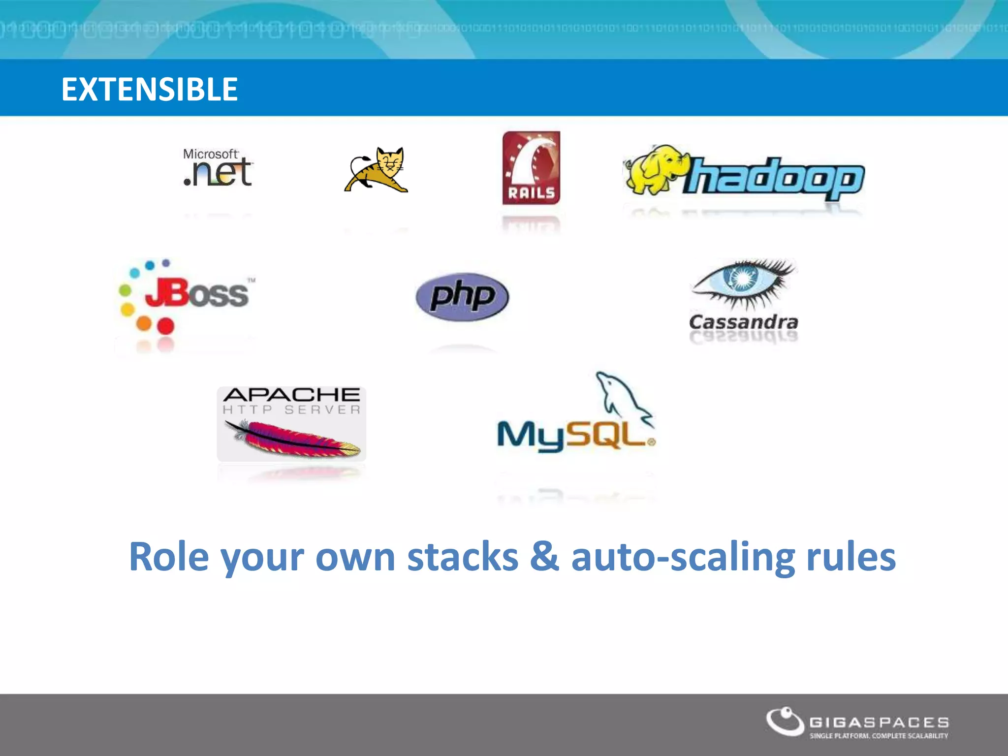EXTENSIBLE




   Role your own stacks & auto-scaling rules
 