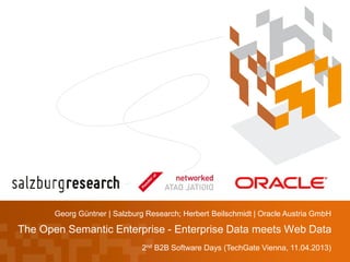 Georg Güntner | Salzburg Research; Herbert Beilschmidt | Oracle Austria GmbH

The Open Semantic Enterprise - Enterprise Data meets Web Data
                               2nd B2B Software Days (TechGate Vienna, 11.04.2013)
 