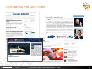 Applications and Use Cases




©         11.04.2013   "The Open Semantic Enterprise - Enterprise Data meets Web Data" (G. Güntner)   28
 