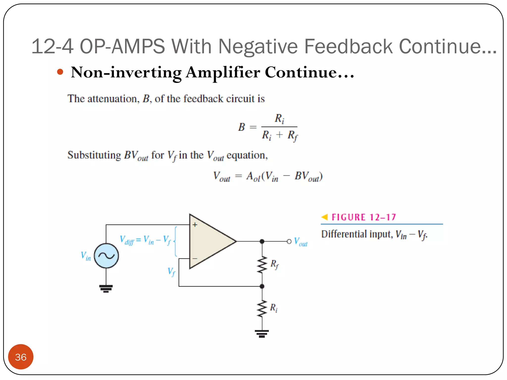 12-4 OP-AMPS With Negative Feedback Continue… 
Non-invertingAmplifierContinue… 
36  