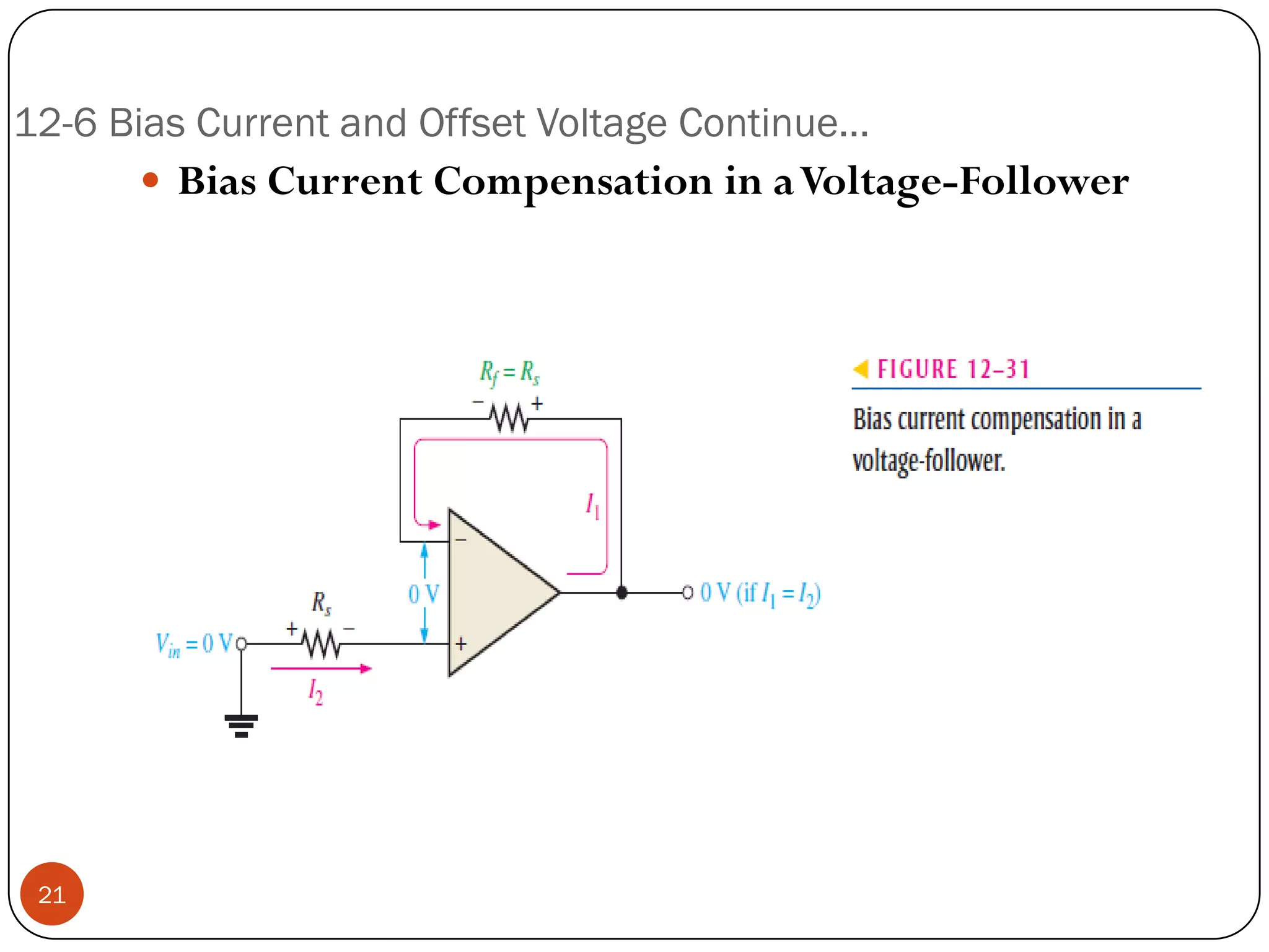12-6 Bias Current and Offset Voltage Continue… 
BiasCurrentCompensationinaVoltage-Follower 
21  