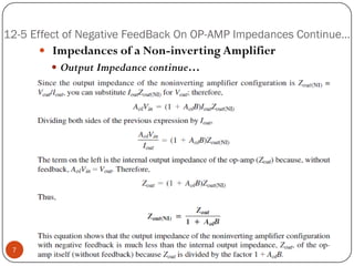 12-5 Effect of Negative FeedBack On OP-AMP Impedances Continue… 
ImpedancesofaNon-invertingAmplifier 
OutputImpedancecontinue… 
7  