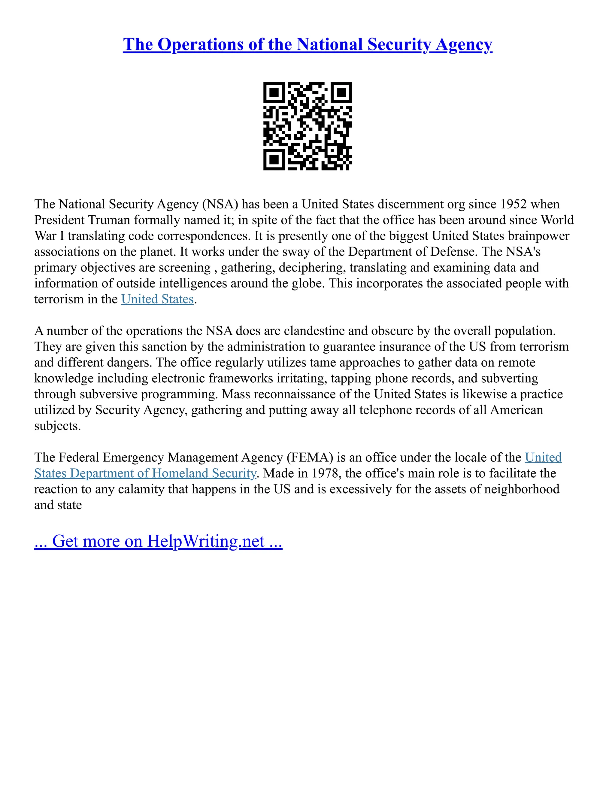 The Operations Of The National Security Agency | PDF