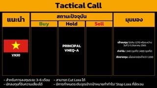 - สำหรับกำรลงทุนระยะ 3-6 เดือน
- นักลงทุนที่รับควำมเสี่ยงได้
Tactical Call
Sell
Buy Hold
แนะนำ มุมมอง
- สำมำรถ Cut Loss ได้
- มีกำรกำหนดระดับจุดเข้ำ/เป้ำหมำยทำกำไร/ Stop Loss ที่ชัดเจน
สถำนะปัจจุบัน
VN30
PRINCIPAL
VNEQ-A
เข้ำลงทุน: ไม่เกิน 1,270 หรือระหว่ำง
วันที่ 2-5 สิงหำคม 2565
ทำกำไร: 1,340 (จุดที่1) 1,400 (จุดที่2)
ตัดขำดทุน: เมื่อตลำดปิดต่ำกว่ำ 1,200
 