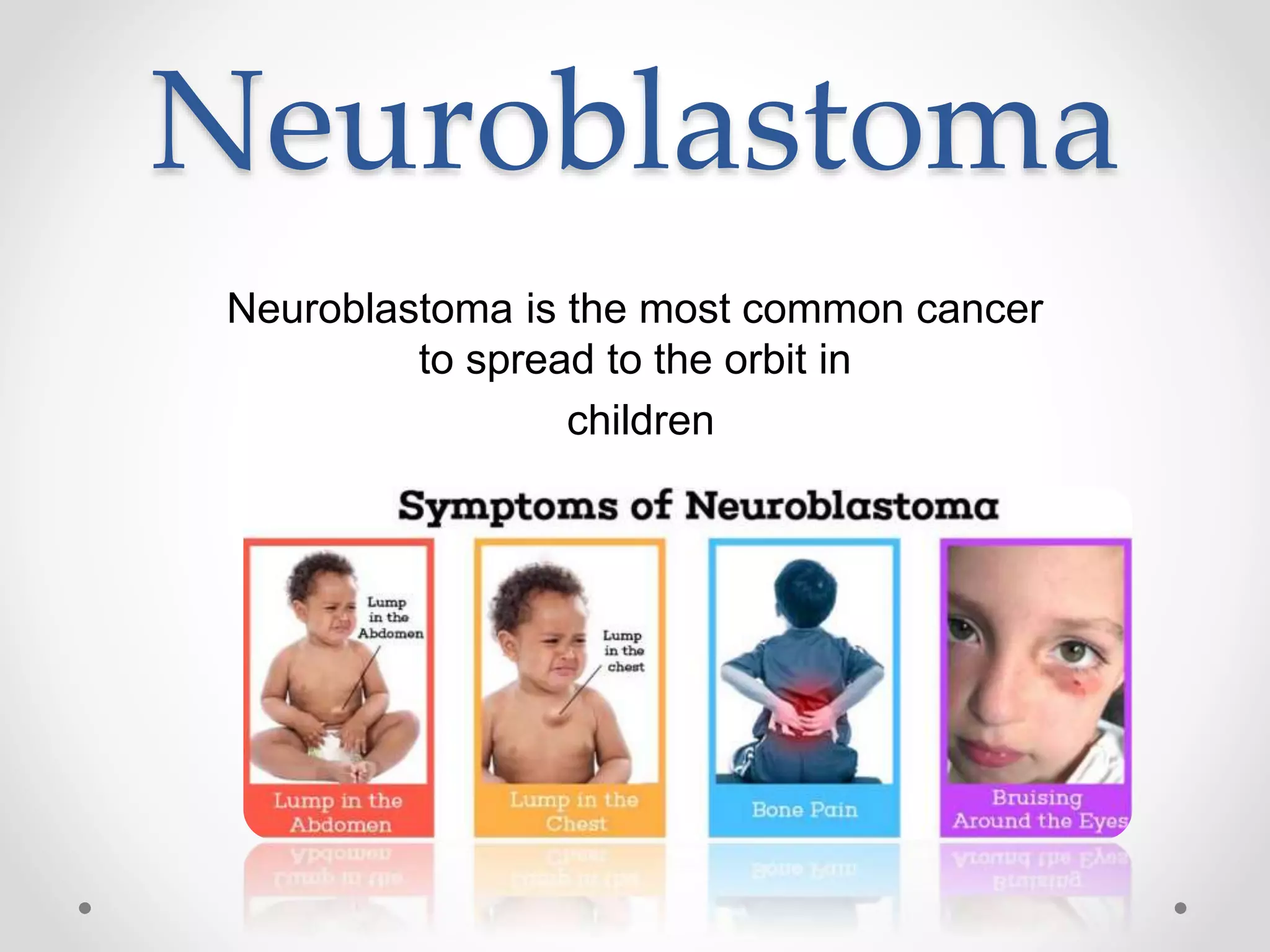 Neuroblastoma
Neuroblastoma is the most common cancer
to spread to the orbit in
children
 