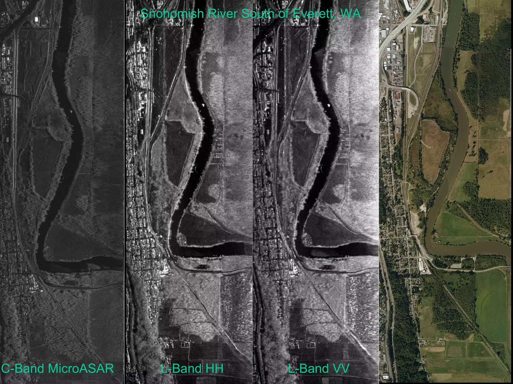 Images L-Band HH L-Band VV Snohomish River South of Everett, WA C-Band MicroASAR 