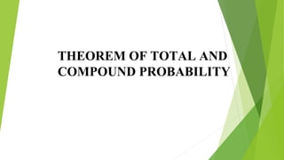 THEOREM OF TOTAL AND
COMPOUND PROBABILITY
 