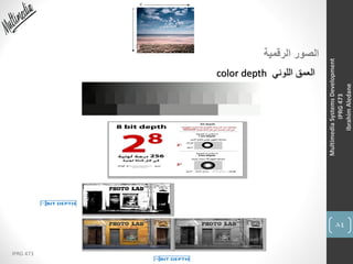 84
IPRG 473
MultimediaSystemsDevelopment
IPRG473
IbrahimAledane
‫الرقمية‬ ‫الصور‬
‫اللوني‬ ‫العمق‬color depth
 