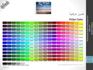 87
IPRG 473
MultimediaSystemsDevelopment
IPRG473
IbrahimAledane
‫الرقمية‬ ‫الصور‬
Picker Color
 