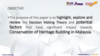 Theoretical assessment of factors influencing heritage buildings ...