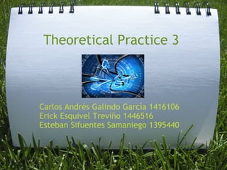 Theoretical Practice 3 Carlos Andrés Galindo García 1416106 Erick Esquivel Treviño 1446516 Esteban Sifuentes Samaniego 1395440 