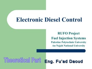 Electronic Diesel Control RUFO Project Fuel Injection Systems Palestine Polytechnic University An-Najah National University Eng. Fu’ad Daoud Theoretical Part 