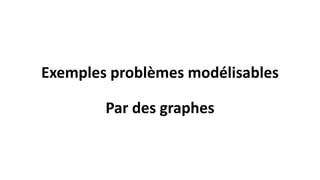 Exemples problèmes modélisables
Par des graphes
 