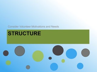 Consider Volunteer Motivations and Needs

STRUCTURE
 