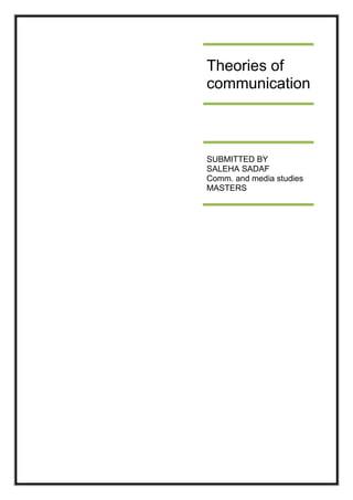 Theories of
communication
SUBMITTED BY
SALEHA SADAF
Comm. and media studies
MASTERS
 