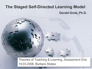 The Staged Self-Directed Learning Model  Gerald Grow, Ph.D. Theories of Teaching & Learning, Assessment One 19.03.2008, Barbara Stokes 