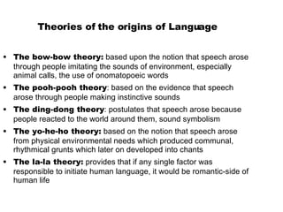 Theories of the origins of Language ,[object Object],[object Object],[object Object],[object Object],[object Object]