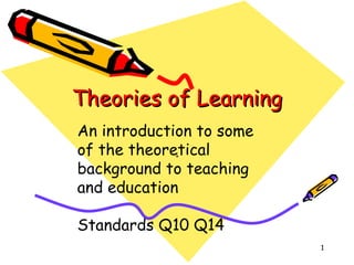 Theories of Learning . An introduction to some of the theoretical background to teaching and education Standards Q10 Q14 