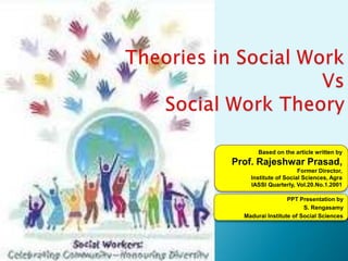 Theories in Social Work Vs Social Work Theory ,[object Object],Based on the article written by ,[object Object],Prof. Rajeshwar Prasad,,[object Object],Former Director, ,[object Object],Institute of Social Sciences, Agra ,[object Object],IASSI Quarterly, Vol.20.No.1.2001,[object Object],PPT Presentation by ,[object Object],S. Rengasamy,[object Object],Madurai Institute of Social Sciences,[object Object]