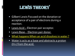 Lewis Concept Example Theories of acid and base | PDF