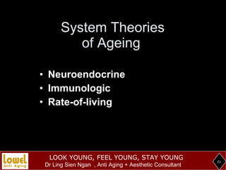 System Theories of Ageing <ul><li>Neuroendocrine </li></ul><ul><li>Immunologic </li></ul><ul><li>Rate-of-living </li></ul>Ee 