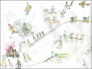 The International Criminal Court is
    accepting supporting evidence of
children's drawings of the alleged crimes
          committed in Darfur.

 One young artist named Aisha said: "It is very kind
to send us food, but this is Africa and we are used to
 being hungry. What I ask is that you please take the
   guns away from the people who are killing us."
 