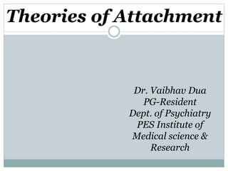 Dr. Vaibhav Dua
PG-Resident
Dept. of Psychiatry
PES Institute of
Medical science &
Research
Theories of Attachment
 