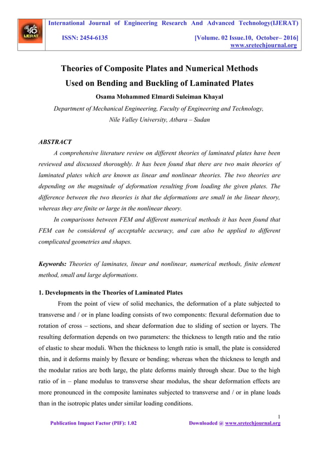 Theories of composite plates and numerical methods used on bending and
