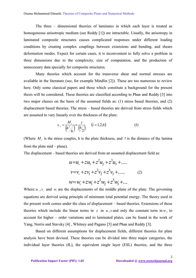 Theories of composite plates and numerical methods used on bending and