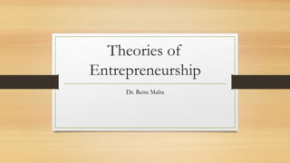 Theories of
Entrepreneurship
Dr. Renu Malra
 