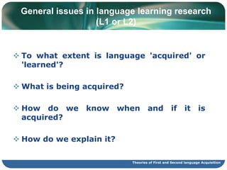 I hear and I forgetI see and I rememberI do and I Learn AncientChineseProverb& AnEducationalAphorismTheories of First and Second language Acquisition