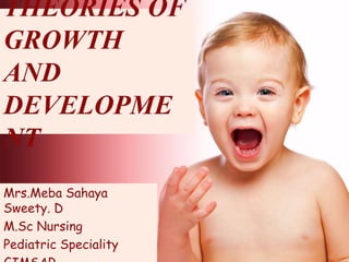 THEORIES OF
GROWTH
AND
DEVELOPME
NT
Mrs.Meba Sahaya
Sweety. D
M.Sc Nursing
Pediatric Speciality
 