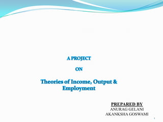 A PROJECT  ON Theories of Income, Output & Employment PREPARED BY ANURAG GELANI AKANKSHA GOSWAMI 1 STUDENT OF BHILAI BUSINESS SCHOOL BHILAI CHATTISHGARH 