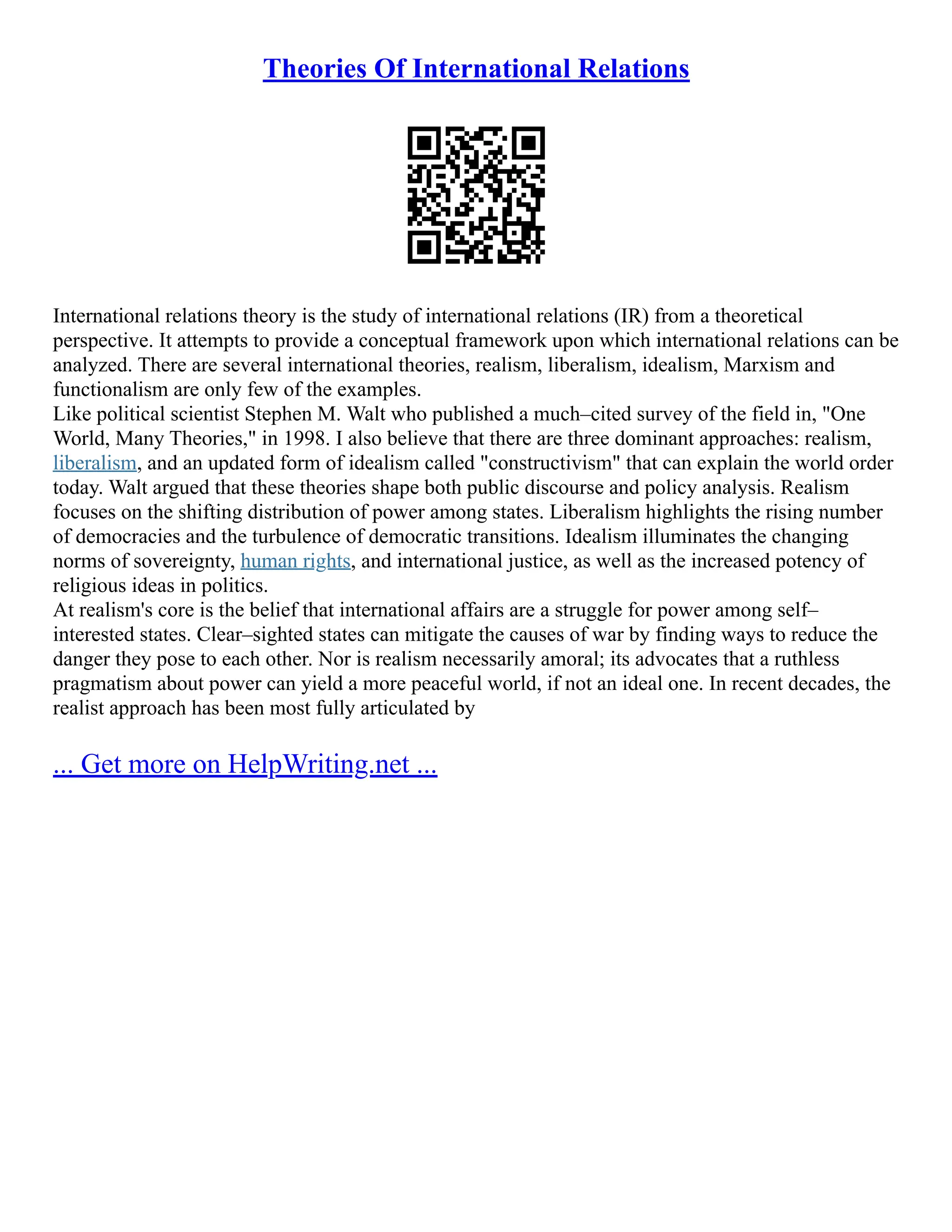 Theories Of International Relations | PDF