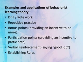 Repetitive Rote Job Examples Theories of learning | PPTX