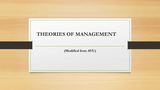 THEORIES OF MANAGEMENT
(Modified from AVU)
 