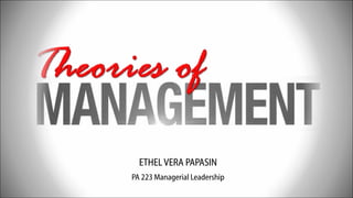 ETHELVERA PAPASIN
PA 223 Managerial Leadership
 